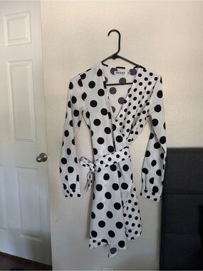 Unique21 White & Black Polka Dot Asymmetrical Wrap Dress